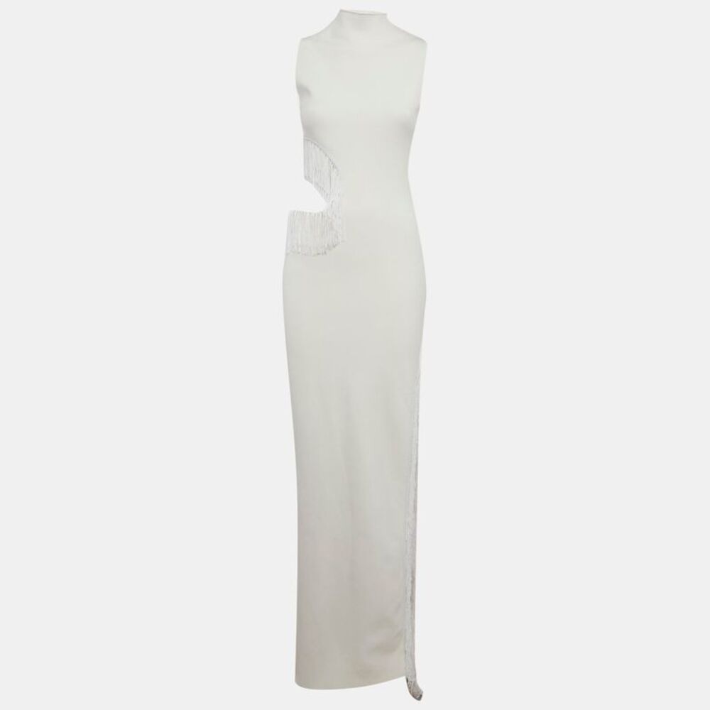 Galvan London White Jersey Cut-Out Beaded Nova Dress S